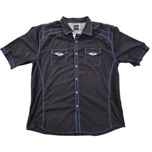Vertical Sport Men's Button Up Shirt 4XL Short Sleeve Navy with Contrast Stich
